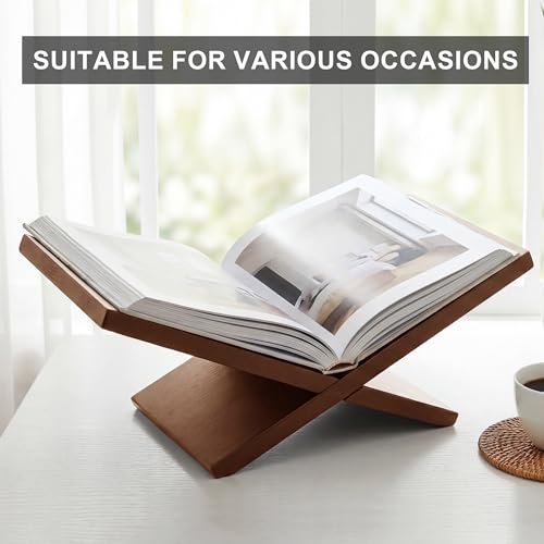 Wooden Book Stand for Display, Large Open Book Holder for Desk - color: Brown
