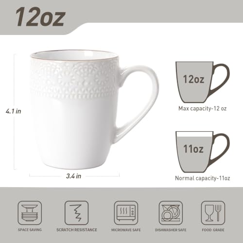 famiware Eden Coffee Mugs Sets of 8, 12 oz Ceramic Stoneware Mug Cup Set - color: White Floral, size: 8pcs