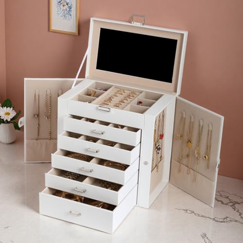 BOOVO Large Jewelry Box for Women 6 Layer - color: Silver and White, size: 6 Layer