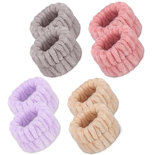 Microfiber Spa Wristbands - Absorbent Wrist Towels for Face Washing, Prevent Water from Spilling Down Your Arms (8 Pcs) - color: Purple,Rose,Beige, Brown