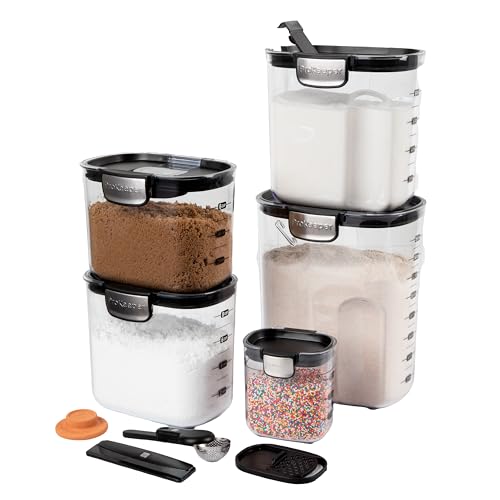 ProKeeper+ Airtight Food Storage Container Set – Clear Plastic Flour and Sugar Canister Set with Magnetic Accessories for Kitchen Organization (Black, 9-Piece) - color: Black, size: 9-Piece