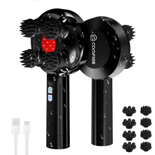 COMFIER Scalp Massager Hair Growth, Cordless Head Massager with Red Light - color: Black