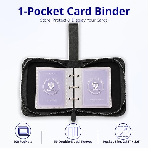 1 Pocket Card Binder with Zipper, 100 Pockets Mini Trading Card Album, Premium PU Leather Single Card Binder, Small Display Folder for TCG & Sports Cards - color: Black, size: 1-Pocket