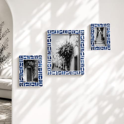 Handicrafts Home Handmade Bone & Resin Inlay Coastal Blue Photo Frame, 8x10 - color: Mosaic- Blue White, size: 8X10