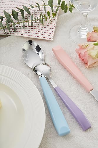 ANNOVA Silverware Set Stainless Steel Colorful Handle Tableware Kitchen Flatware Set Utensils, Includes Dinner Knives, Forks, Spoons, Salad Forks & Dessert Spoons (Pastel Mix, 20 Pieces) - color: Mixed Pastel 20Pieces