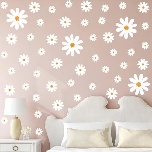 Large Daisy Wall Decals - 12 Sheets 56Pcs Boho Flower Wall Stickers Vinyl Daisy Floral Decals Wallpaper Peel and Stick for Nursery Bedroom Living Room Home Décor - color: Daisy