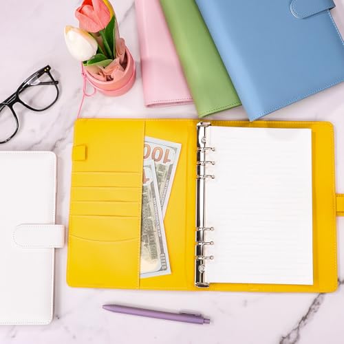 Antner A5 Binder 6 Ring Refillable Notebook Planner Cover, PU Leather Aesthetic Small Binder Loose Leaf Photocard Holder Budget Planner for Cash Organizer with Magnetic Buckle, Lemon Yellow - color: Lemon Yellow