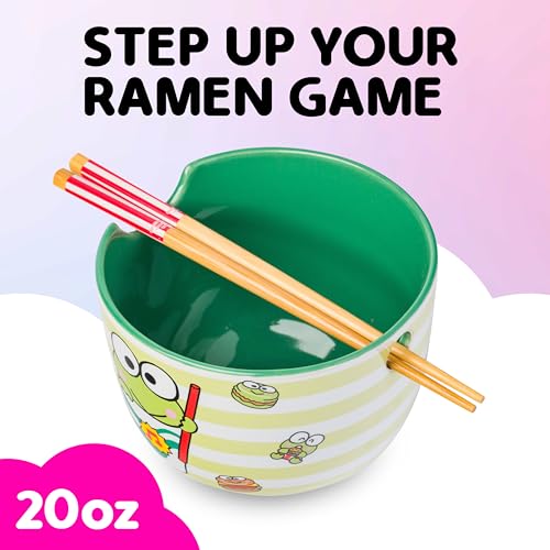 Silver Buffalo Sanrio Hello Kitty Keroppi, Ramen Bowl with Chopsticks, 20oz - color: Keroppi Foodie Icons, size: 20 Ounces (No Spoon)