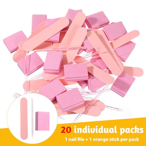 20 Sets Disposable Manicure Kit, Mini Nail Files Disposable Cuticle Pusher Stick Mini Buffer for Press on Nails Double Sided Nail Files Manicure Tools