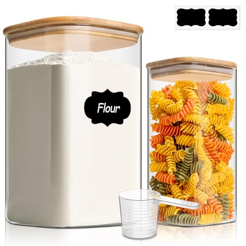 ComSaf Glass Storage Containers with Bamboo Lids 1.6/4.6 Qt 2 Pack - color: 4.6Qt/1.6Qt-Square