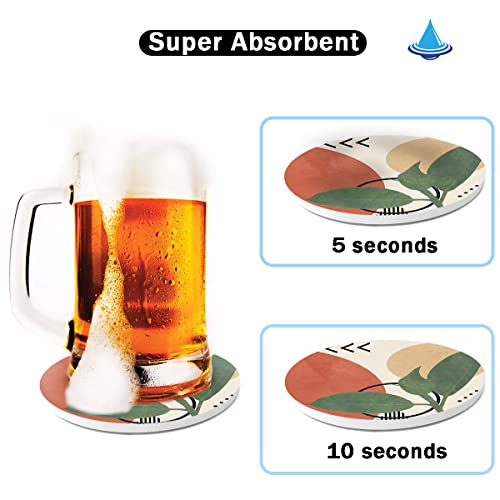 HOPONY Coasters for Drinks,6 Pieces Ceramic Stone Coaster Set with Metal Holder Stand, Cork Base,Absorbent Cups Place Mats for Home Decor,Abstract Leaf - color: Abstract Leaf