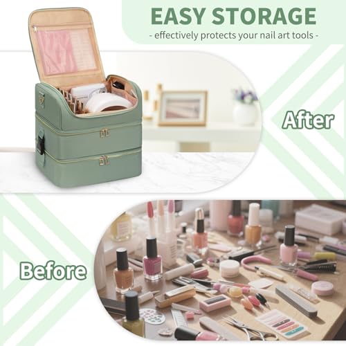 Extra Large Nail Polish Organizer Holds 117 Bottles - Three Layer Nail Organizers And Storage Bag, Portable Nail Supplies Organizer Case, Nail Tech Kit Travel Carrying Box with Shoulder Strap - color: Green, size: 117 Slots
