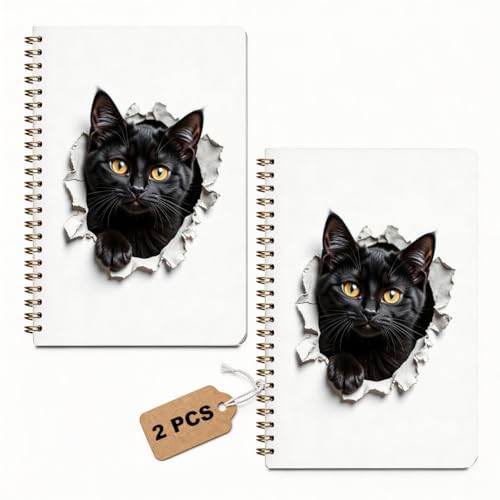2 Pcs Funny Cat Spiral Notebook, Cute Cats Gifts Journal Notebook for Women - color: Multicolour 0002