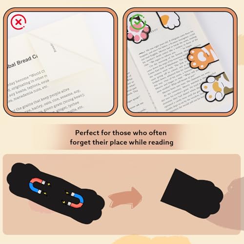 10 Pack Magnetic Cat Paw Bookmarks for Books, Cute Page Markers - color: Cat Paw