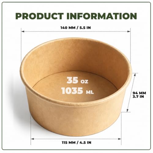 TOPtoper 35 Oz Large Paper Bowls【WITHOUT LIDS】 70 Pack Disposable Soup Bowls Plastic Free Party Supplies for Hot/Cold Food, Soup (35 OZ) - size: 35 OZ