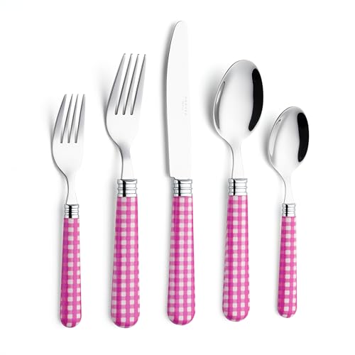ANNOVA Silverware Set 20 Pieces Cutlery Stainless Steel Colorful Fun Handle Flatware Service for 4 - Dinner Knife, Dinner Fork, Salad fork, Dinner Spoon, Dessert Spoon (Checker Pink, 20 Pieces) - color: Checker Pink