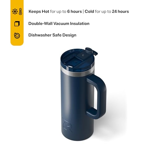 RTIC 20oz Road Trip Travel Mug with Lid and Handle, Ceramic Lined, Navy - color: Navy, size: 20 Ounces