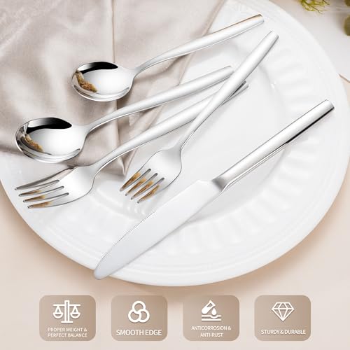 60 Pieces Modern Silverware Set for 12, 18/10 Stainless Steel Flatware Set - size: 60 pieces for 12