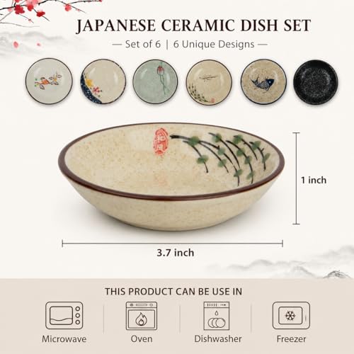 clothmile 4 Inch 6 Pieces Japanese Retro Sauce Dishes Japanese Ceramic Side Bowl Sauce Dishes Asian Chinese Side Dishes Dishes for Sushi Sauce Snack Pinch - color: Japanese Style-1, size: 4 Inch