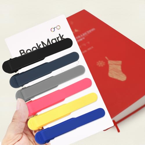SMUK 6pcs Automatic Bookmark, Smart Silicone Book Mark Book Markers for Men Women Book Lovers, Book Clip Page Keeper Reading Gifts for Book Lovers - color: 1 Black+1 Navy Blue+1 Light Gray+1 Red+1 Yellow+1 Blue