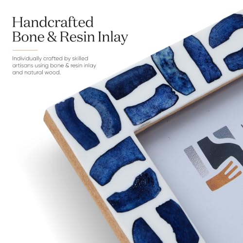 Handicrafts Home Handmade Bone & Resin Inlay Coastal Blue Photo Frame, 8x10 - color: Mosaic- Blue White, size: 8X10