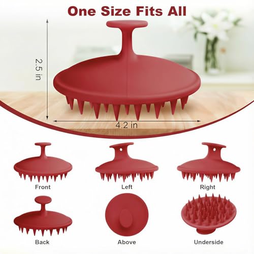 Meartchy Silicone Scalp Massager Shampoo Brush, Scalp Brush for Hair Growth & Dandruff Removal, Hair Scrubber Scalp Stimulator Exfoliator Brush with Soft Bristles for Wet Dry Scalp Care (Ruby Red) - color: Ruby Red