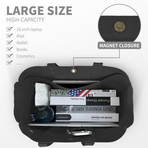 HOMESPON Large Canvas Tote Bag, Magnetic Work Laptop Pack for Women - color: Black