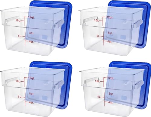 Tiger Chef 12 Quart Commercial Grade Clear Food Storage Square Polycarbonate Containers With Blue Lids 4 Pack - style: 12 Quart