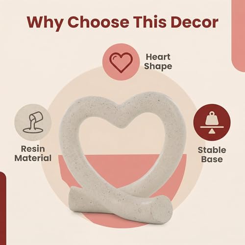 Lescafita Heart Decor Sculpture, Love Heart Statue Minimalist Modern Home Decor for Living Room Bedroom Desk Shelf Coffee Table, Romantic Meaningful Gift - color: Off-white