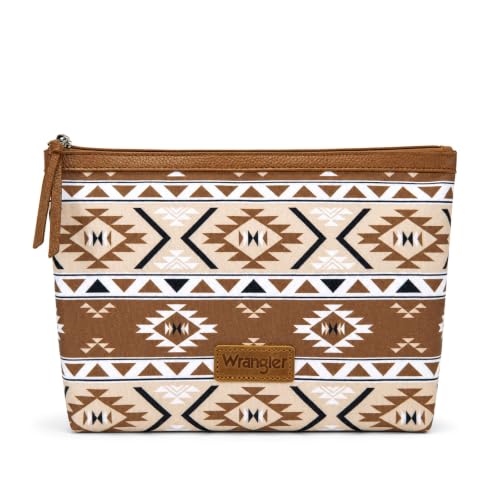Wrangler Travel Makeup Bag Large Waterproof Cosmetic Bag for Women - color: Tan