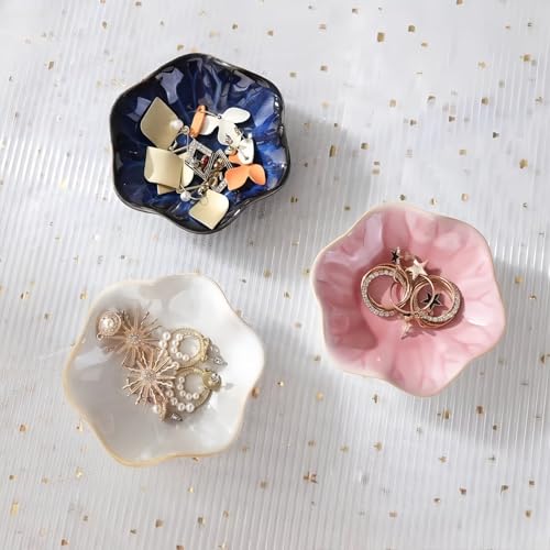 2Pcs Ceramic Jewelry Dish - Lotus Leaf Shape, for Ring Holder Necklace Small Key, Suitable for Mother Friend Sister, Gifts for Women, Cute Plate Trinket Tray, Home Decor (Blue-2PCS) - color: Blue-2PCS