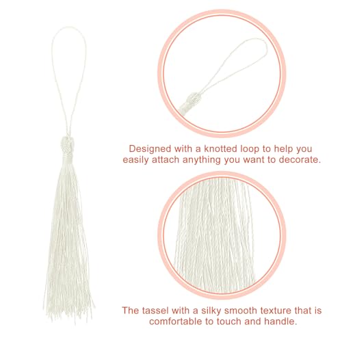 Bookmark Tassels - 20Pcs 13cm/5" Silky Soft Mini Tassel with Loops for Keychain Graduation Handmade DIY Craft Accessory, Milky White