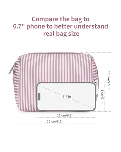 Narwey Makeup Bag Travel Toiletry Bag, Cosmetic Bag for Women Girls - color: A-Dusty Rose Stripe, style: Large