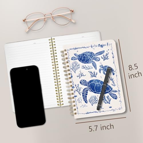 Cute Spiral Notebook Journal A5 6x9 Note Book with Pocket, Turtle - color: Save Turtle