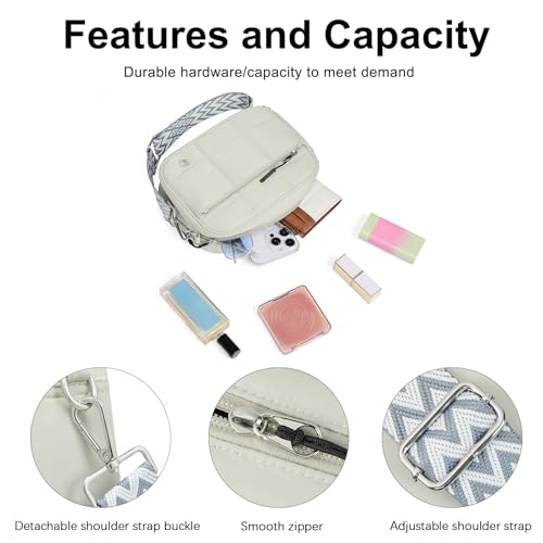 CLUCI Quilted Crossbody Bags for Women Lightweight Puffer Shoulder Bag Travel Purses with Wide Strap - color: Light Gray