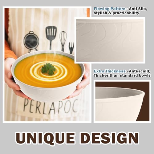 Unbreakable Wheat Straw Kitchen Cereal Bowl 40 OZ, Microwave & Dishwasher Safe Bowls, Alternative Plastic Bowls for Kitchen, Outdoors, RV, Camping, Patio, Set of 6, Beige - color: Beige, size: 40 OZ