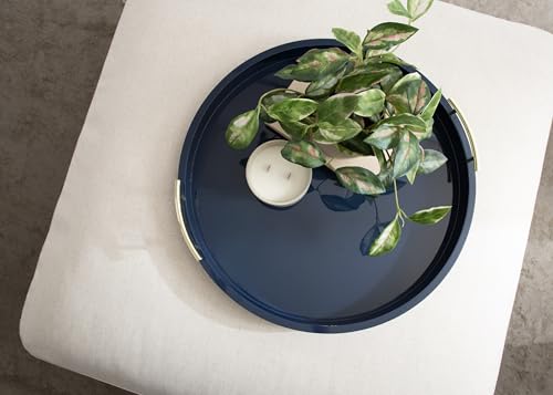 Kate And Laurel Lipton Modern Round Ottoman Tray; 22 Inch Diameter; Navy and Gold; Decorative Circle Coffee Table Tray for Living Room Decor or Large Serving Tray - color: Navy Blue, size: 21.7"