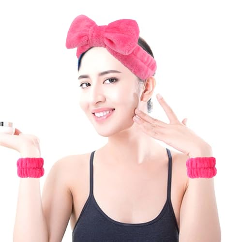 AOPRIE SPA Headbands for Washing Face Makeup Headbands with Bow Hair Band Women Facial Head Band Laurel Wrist Towel Wraps For Shower Face Mask Red Pink, 12 Pack - color: Red Pink