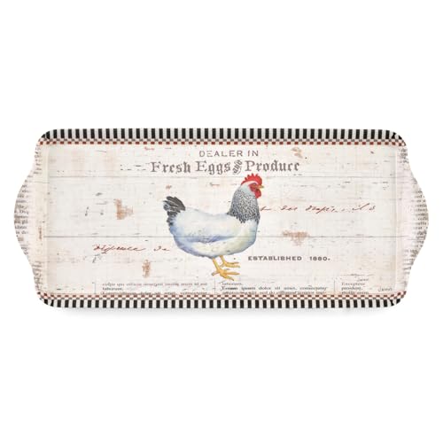 Pimpernel On the Farm Rectangular Melamine Tray – (14.5" x 6.25") Rustic Farmhouse Serving Platter, Durable Decorative Kitchen Piece for Snacks, Appetizers, Beverages, Dining & Parties - size: 15.1" x 6.5" x 1", style: On The Farm
