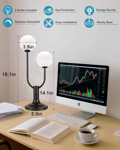 Lightdot Black Globe Table Lamp for Bedroom Gift G9 Bulbs Included Dimmable - color: 10-Black-Globe-2U
