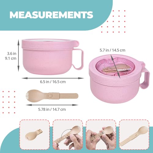 MATICAN Microwave Soup Bowl with Lid, Soup Mug with Lid, Microwave Containers for Ramen Noodles, Soup, Beverages, 28.74 Ounces, Pink, Includes Spork - color: Pink