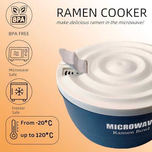 Layron Large Ramen Bowl, Ramen Noodle Bowls Microwavable 45 oz, Ramen Cooker, Microwave Pasta Cooker, Ramen Bowl Microwave Gift for College Boys Girls Male Female Dorm Room (blue) - color: Blue