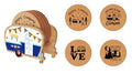 Cool Happy Camper RV Coasters Set of 4 with Holder - color: New Blue