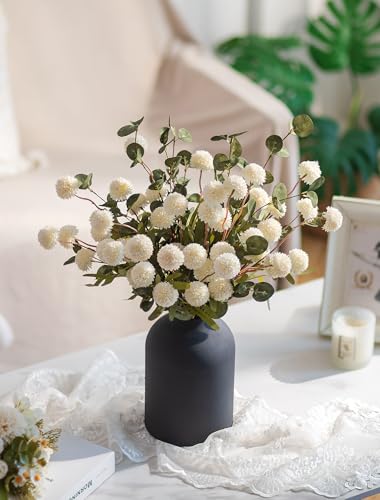 BLOSMON Fake Mum Flowers in Vase, White Dining Table Centerpiece Decor - color: White
