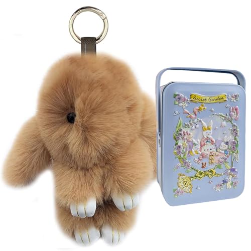 Cute Plush Bunny Keychain, Soft Fluffy Bag Charm for Backpacks & Purses - color: Khaki