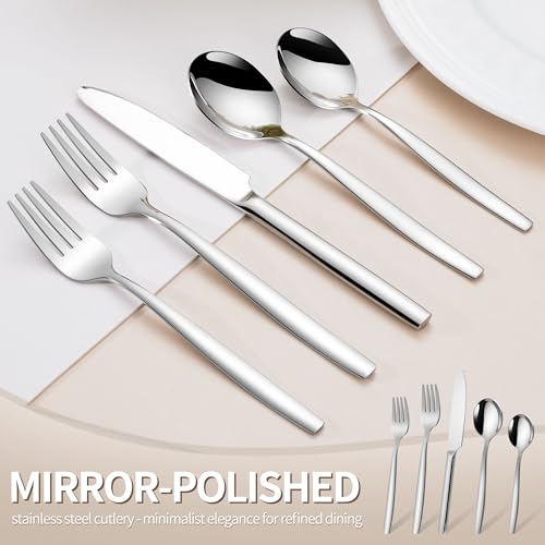 60 Pieces Modern Silverware Set for 12, 18/10 Stainless Steel Flatware Set - size: 60 pieces for 12
