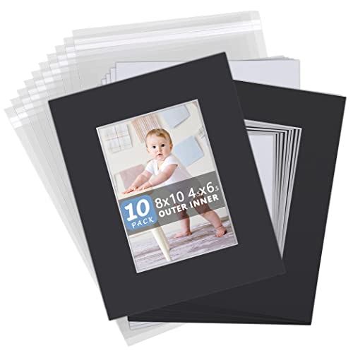 Somime 10 Pack Acid-Free 8x10 Black Mat Set for 5x7 Pictures with Bevel Cut - size: 8"x10" 10pack black complete set