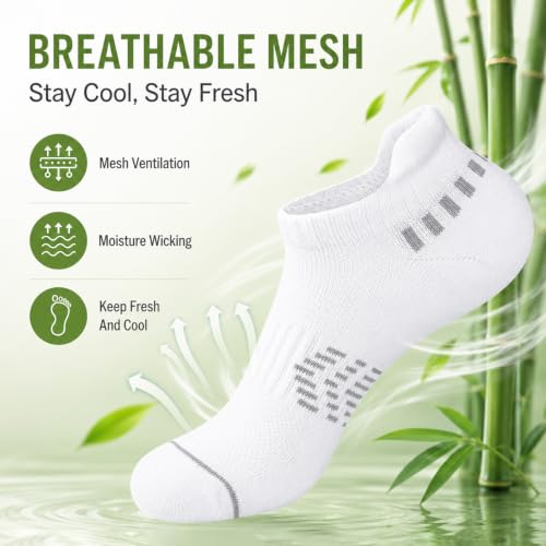 floconssy Ankle Socks for Women, Bamboo Viscose Cushioned Running Socks - color: 5 Pairs (2black+2white+1grey), size: 9-11