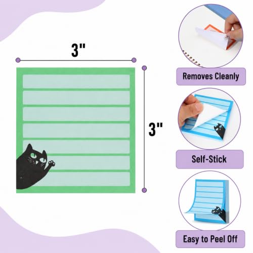 Mr. Pen- Black Cat Sticky Notes Set, 3" x 3", 6 Pads, 480 Sheets - color: Bright, size: 6 Pads