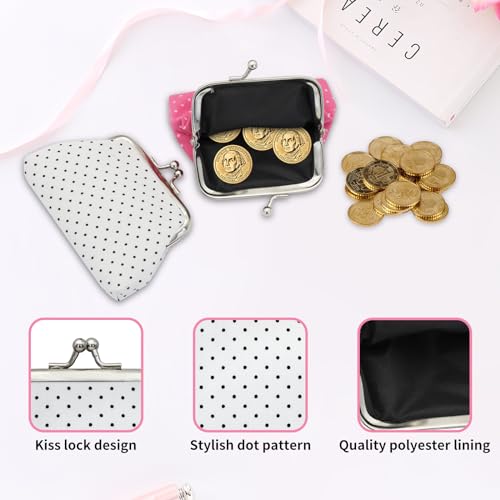 2Pcs Coin Purse for Women, Dot-Patterned Change Purse with Clasp Closure, Small Change Purse for Coin, Changes, Small Kiss Lock Coin Wallet for Girls Women as Gifts (White+Rose Pink) - color: White+Rose Pink